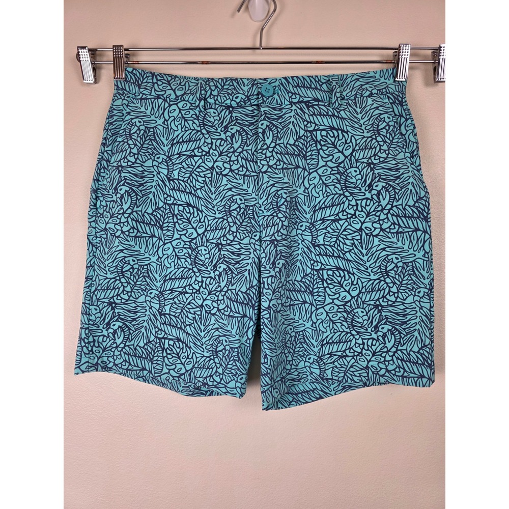 Vineyard Vines Performance Breaker Shorts Mens 33x8 Teal Tropical Leaf Stretchy